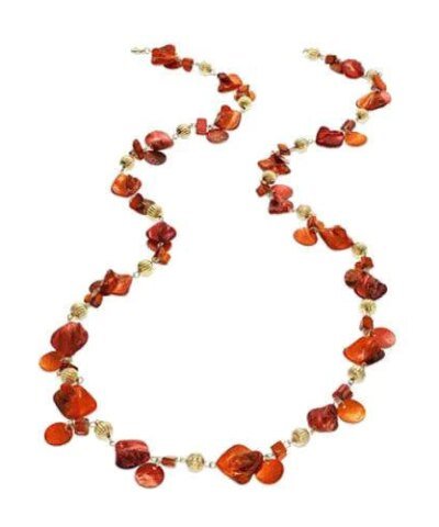 Style & Co Long Poppy Red & Beaded Gold-Tone Station Rope Necklace