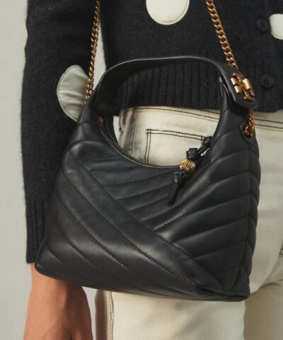 Tory Burch Black Kira Chevron Crescent Bag