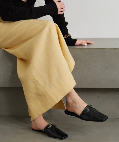 By Far Rado Buckled Creased Glossed-Leather Slippers In Black