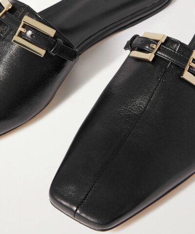 By Far Rado Buckled Creased Glossed-Leather Slippers In Black