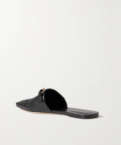 By Far Rado Buckled Creased Glossed-Leather Slippers In Black
