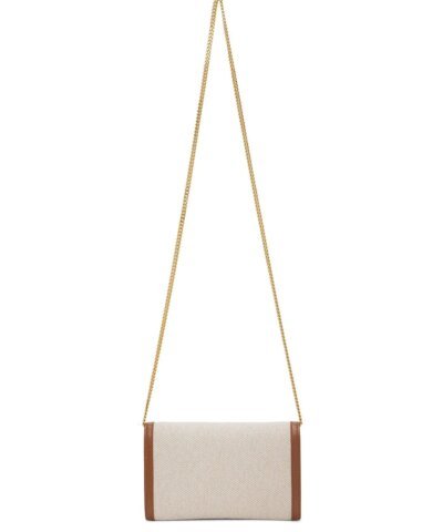Saint Laurent Beige & Brown Canvas Uptown Chain Wallet Bag