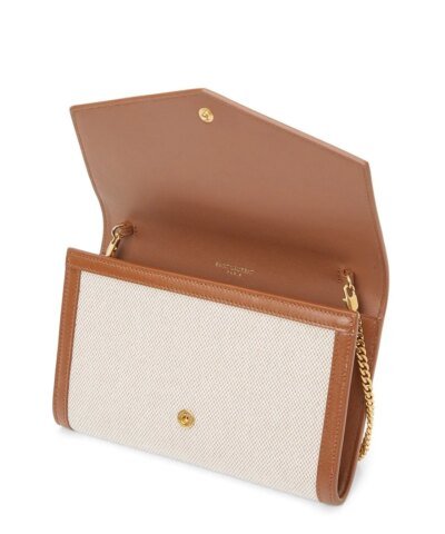 Saint Laurent Beige & Brown Canvas Uptown Chain Wallet Bag