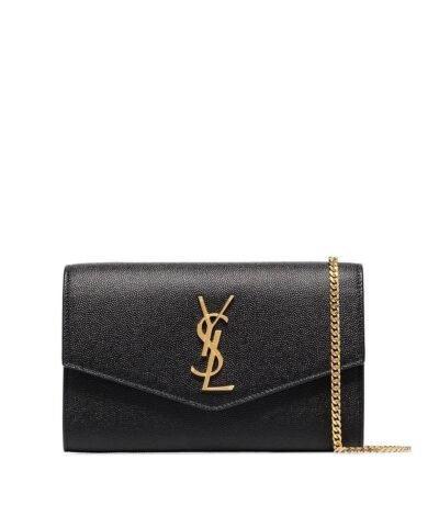 Saint Laurent Uptown YSL Monogram Grain de Poudre Wallet on Chain w/ Card Case