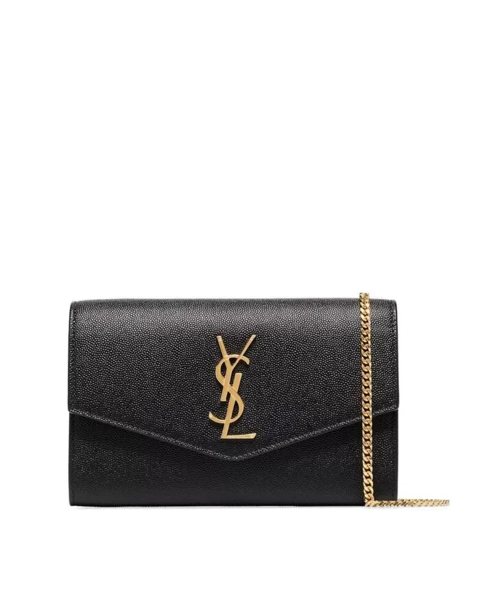 Saint Laurent Uptown YSL Monogram Grain de Poudre Wallet on Chain w/ Card Case