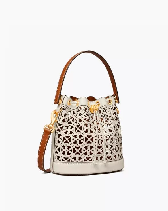 Tory Burch T Monogram Laser-Cut Leather Bucket Bag