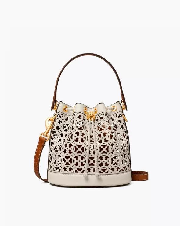 Tory Burch T Monogram Laser-Cut Leather Bucket Bag