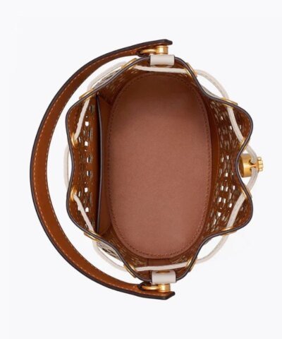 Tory Burch T Monogram Laser-Cut Leather Bucket Bag