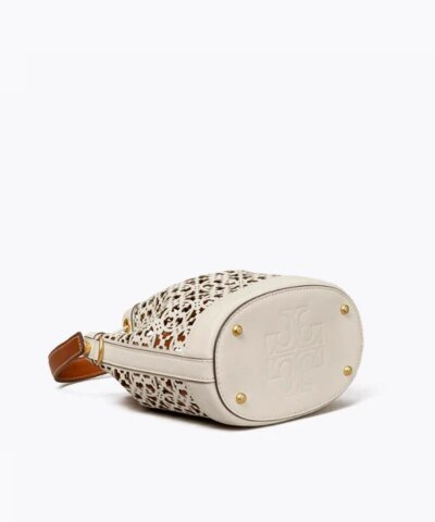 Tory Burch T Monogram Laser-Cut Leather Bucket Bag