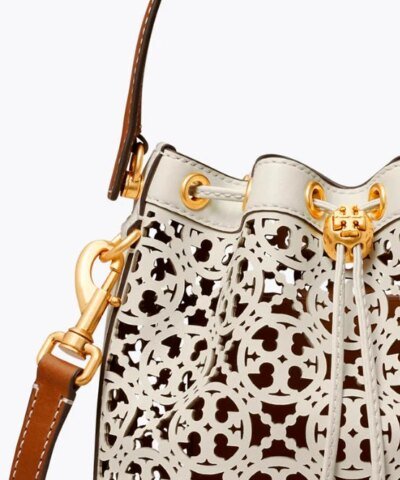 Tory Burch T Monogram Laser-Cut Leather Bucket Bag