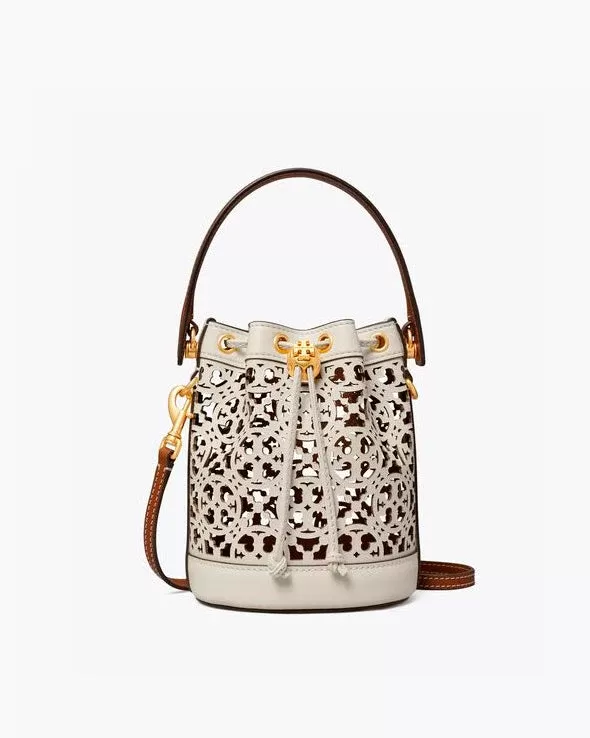 Tory Burch T Monogram Laser-Cut Mini Bucket Bag