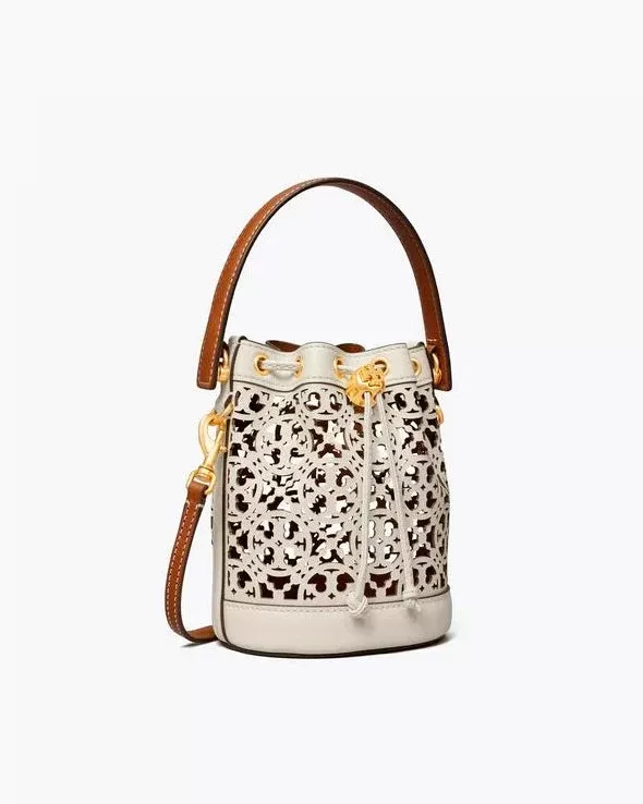 Tory Burch T Monogram Laser-Cut Mini Bucket Bag