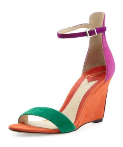 B Brian Atwood Roberta Suede Wedge Sandal, Orange