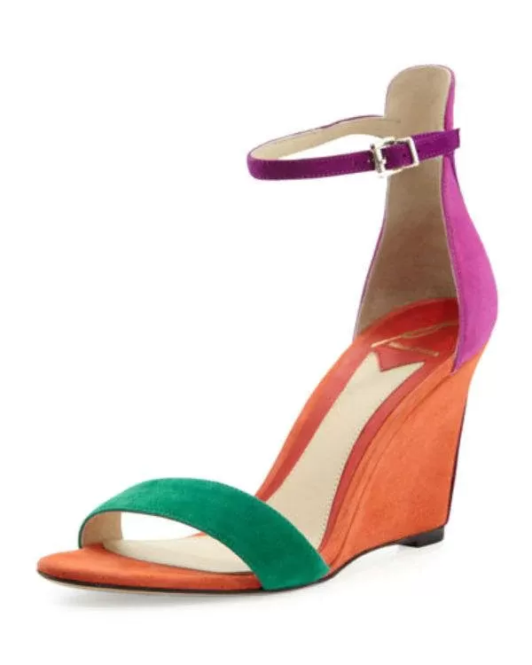 B Brian Atwood Roberta Suede Wedge Sandal, Orange