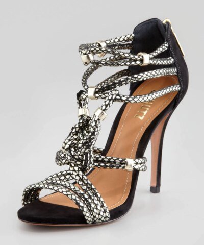 Schutz Black Aksaya Metallic Snakeprint Sandal-SCHUTZ-Fashionbarn shop