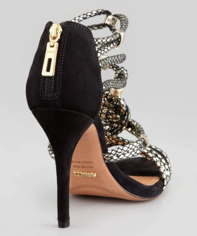 Schutz Black Aksaya Metallic Snakeprint Sandal-SCHUTZ-Fashionbarn shop