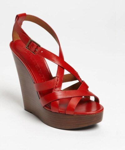Burberry Red Delamer Platform Wedges Sandal