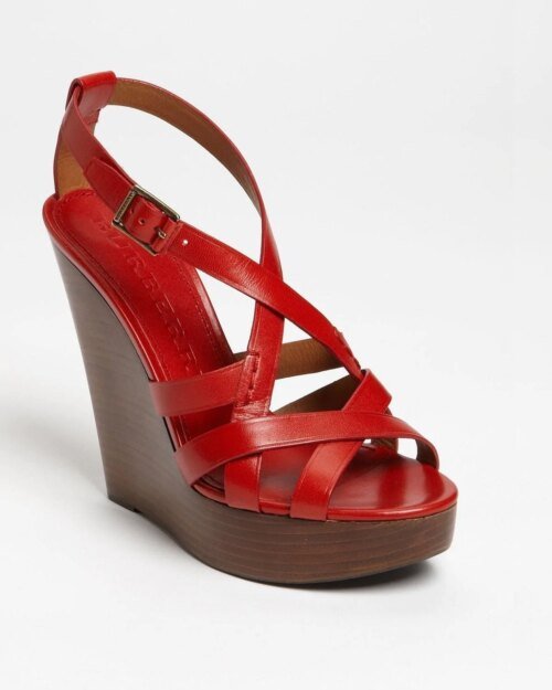 Burberry Red Delamer Platform Wedges Sandal