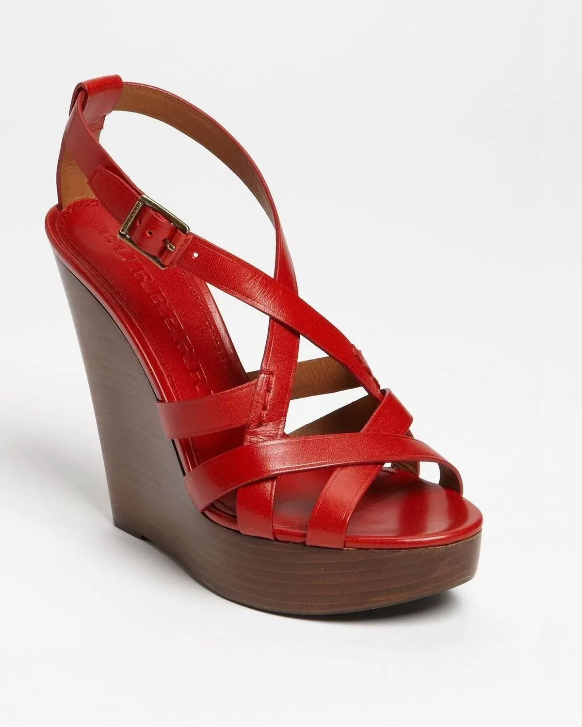 Burberry Red Delamer Platform Wedges Sandal