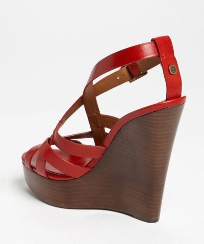 Burberry Red Delamer Platform Wedges Sandal