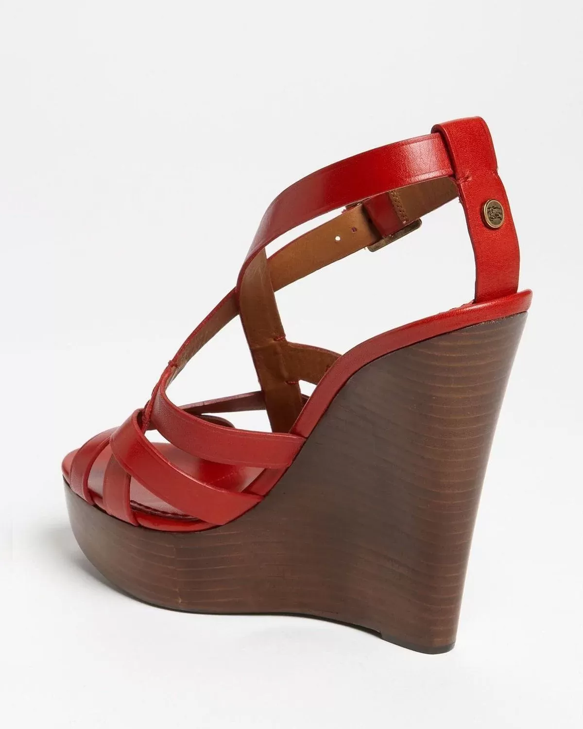 Burberry Red Delamer Platform Wedges Sandal