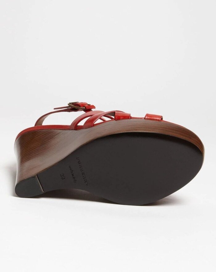 Burberry Red Delamer Platform Wedges Sandal