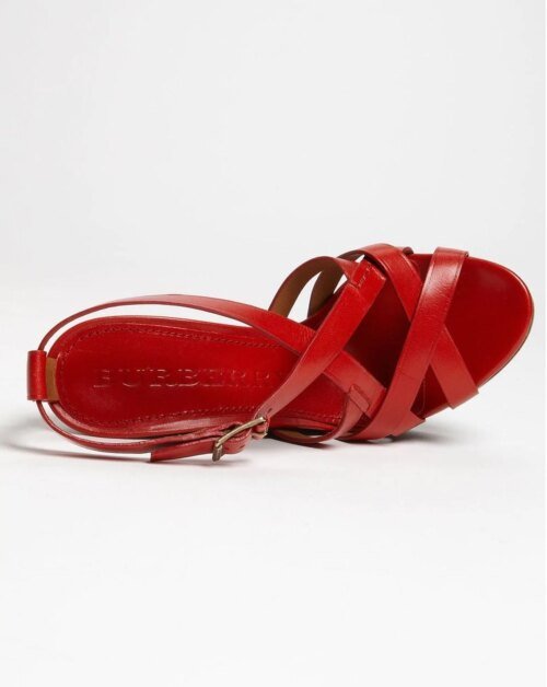 Burberry Red Delamer Platform Wedges Sandal