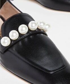 Stuart Weitzman Mickee Pearls Loafers, Black