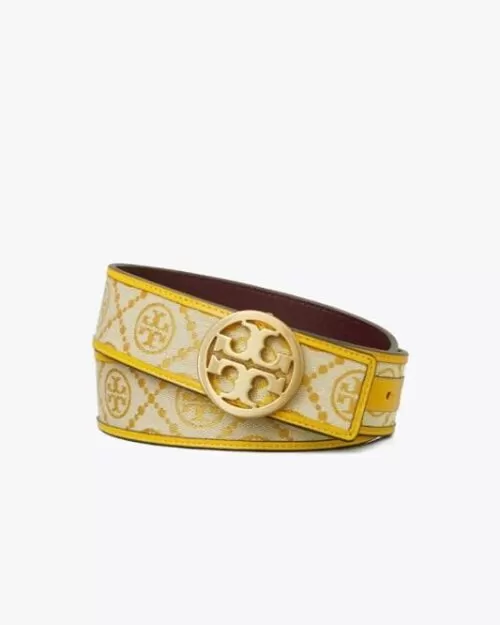 Tory Burch T Monogram Jacquard Belt, Goldfinch