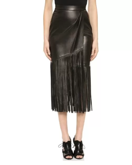 Tamara Mellon Leather Fringe Skirt