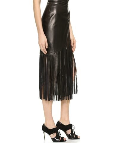 Tamara Mellon Leather Fringe Skirt
