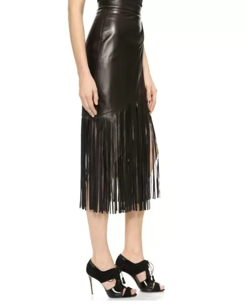 Tamara Mellon Leather Fringe Skirt