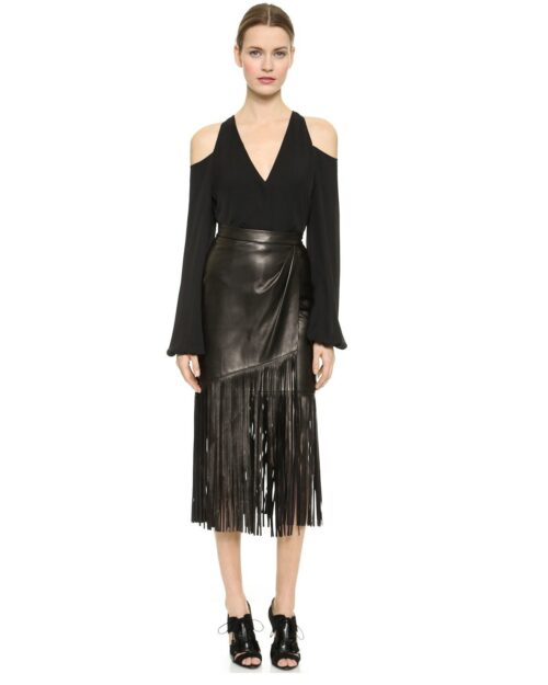 Tamara Mellon Leather Fringe Skirt