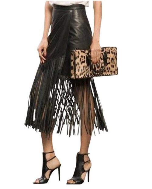 Tamara Mellon Leather Fringe Skirt