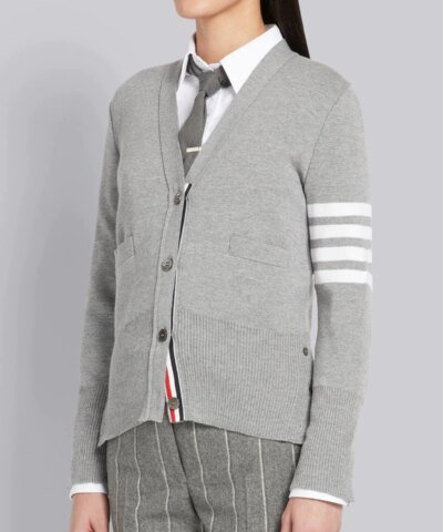 Thom Browne 4-Bar Stripe Cardigan, Grey