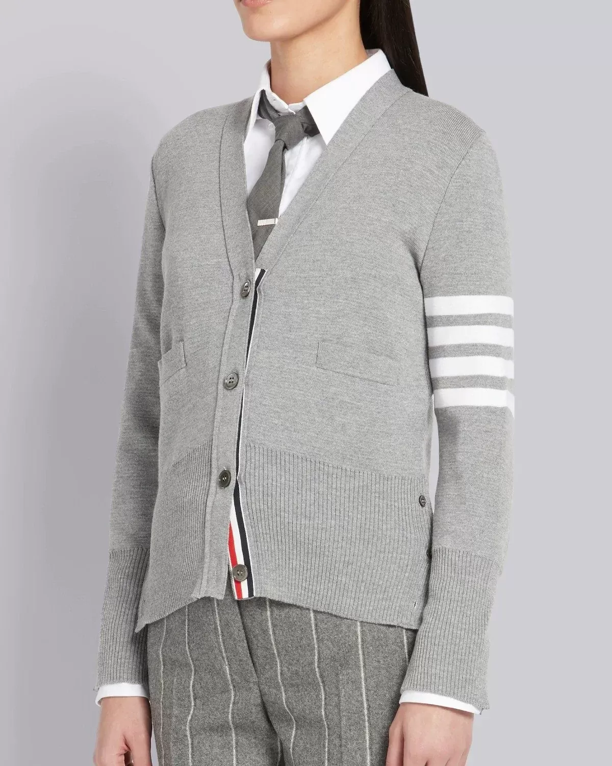 Thom Browne 4-Bar Stripe Cardigan, Grey