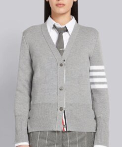 Thom Browne 4-Bar Stripe Cardigan, Grey