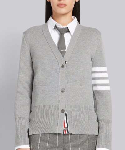 Thom Browne 4-Bar Stripe Cardigan, Grey