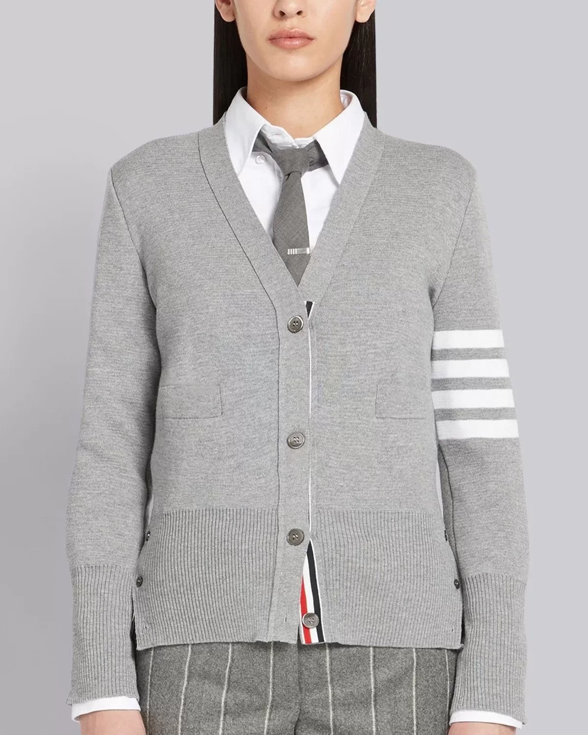 Thom Browne 4-Bar Stripe Cardigan, Grey