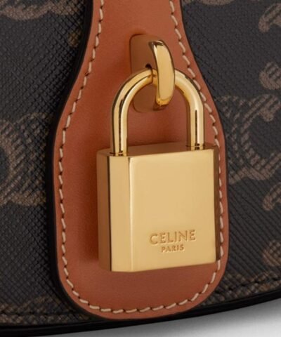 Celine Clutch On Strap In Triomphe Canvas And Calfskin Tan
