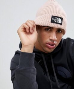 The North Face Logo Box Cuffed Beanie In Pink