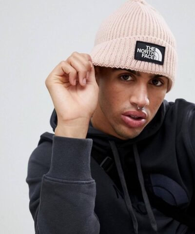 The North Face Logo Box Cuffed Beanie In Pink