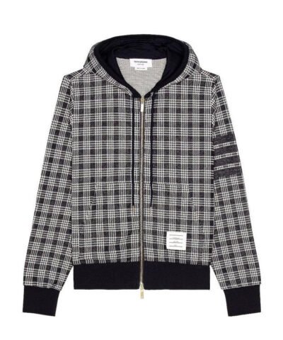 Thom Browne Men's 4-Bar Stripe Jacquard-Check Cotton Hoodie