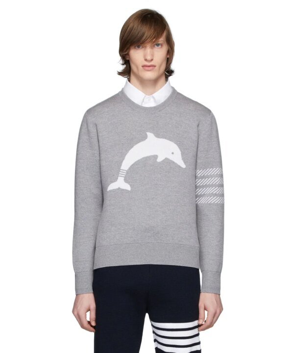 Thom Browne Dolphin Icon 4-Bar Crewneck Sweater