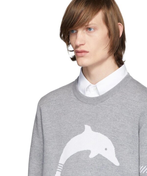 Thom Browne Dolphin Icon 4-Bar Crewneck Sweater
