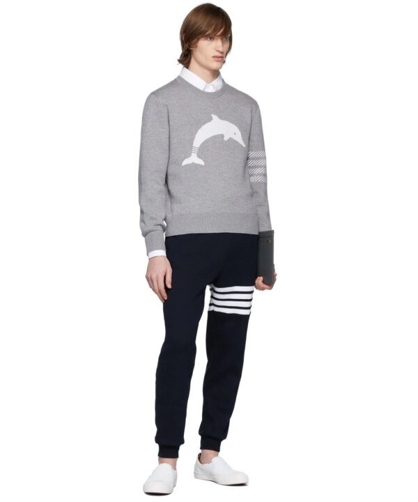 Thom Browne Dolphin Icon 4-Bar Crewneck Sweater