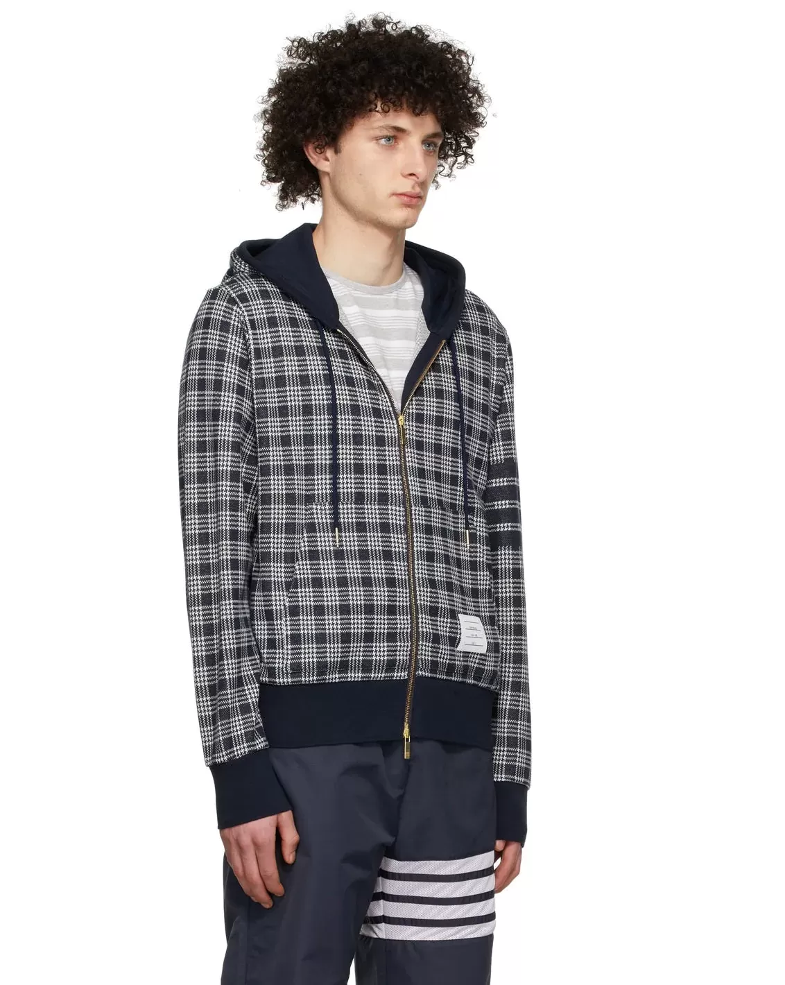 Thom Browne Men's 4-Bar Stripe Jacquard-Check Cotton Hoodie