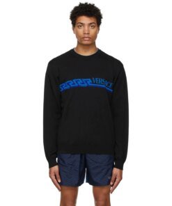 Versace Men's Black Greca & Logo Sweater