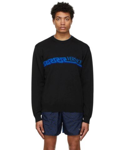 Versace Men's Black Greca & Logo Sweater