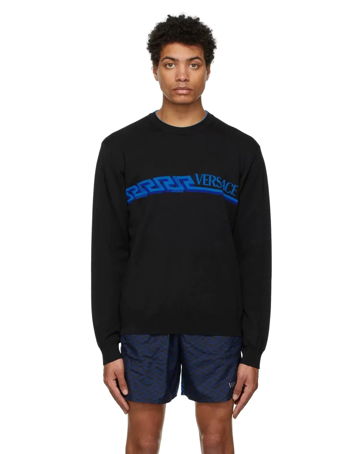 Versace Men's Black Greca & Logo Sweater